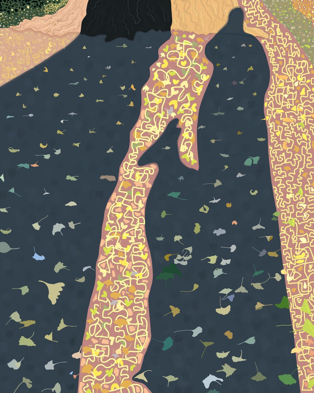 Ginkobladeren en schaduwen, Brooklyn (digitale kunst) door Evan Sklar