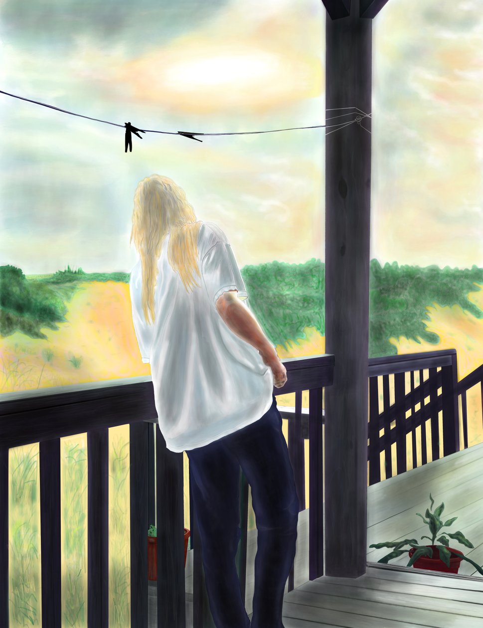Miss Penny op veranda, North Swan Beach (digitale kunst) door Evan Sklar