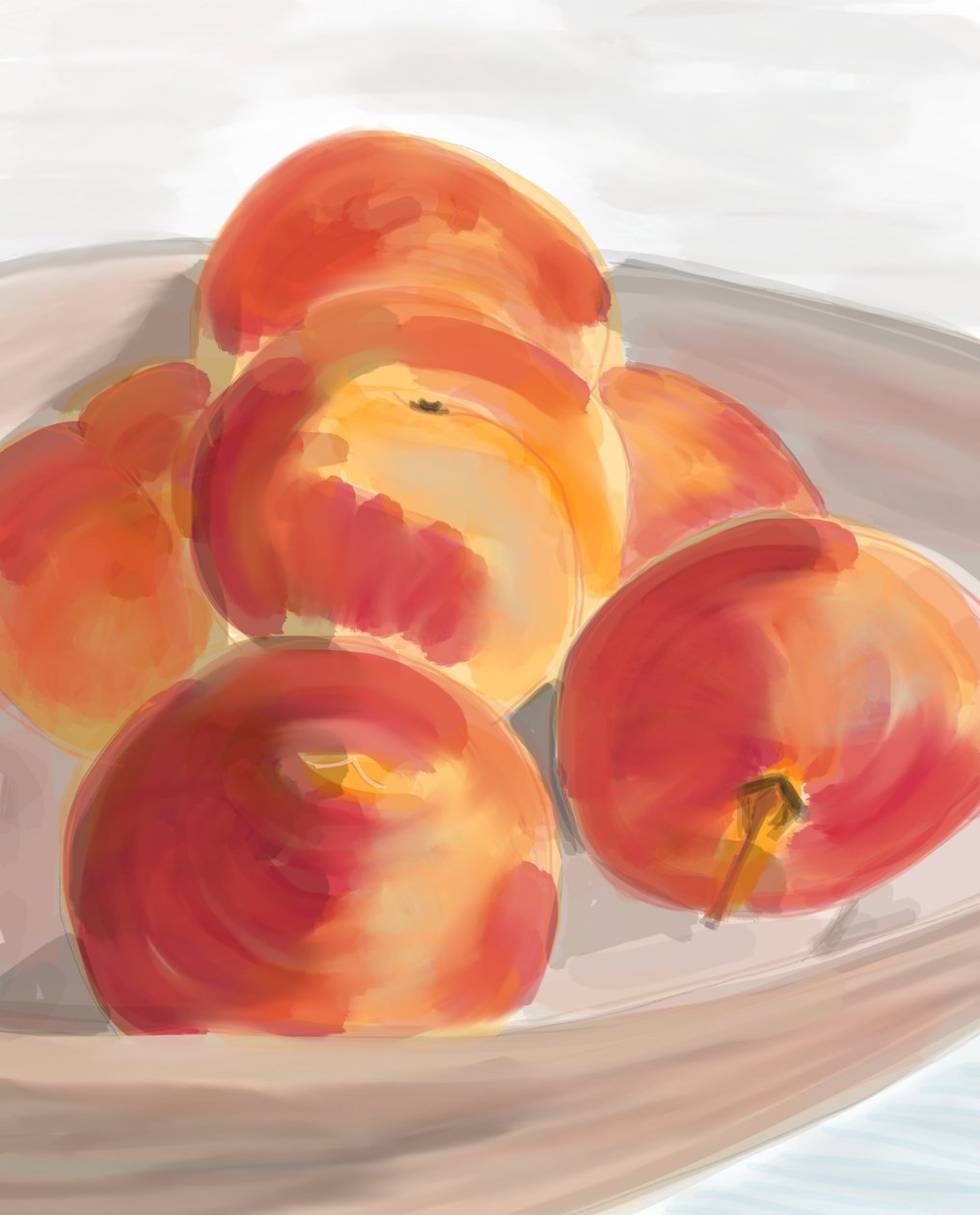 Perziken in kom, 2016 (met de hand getekend op een iPad met een Apple potlood) door Evan Sklar