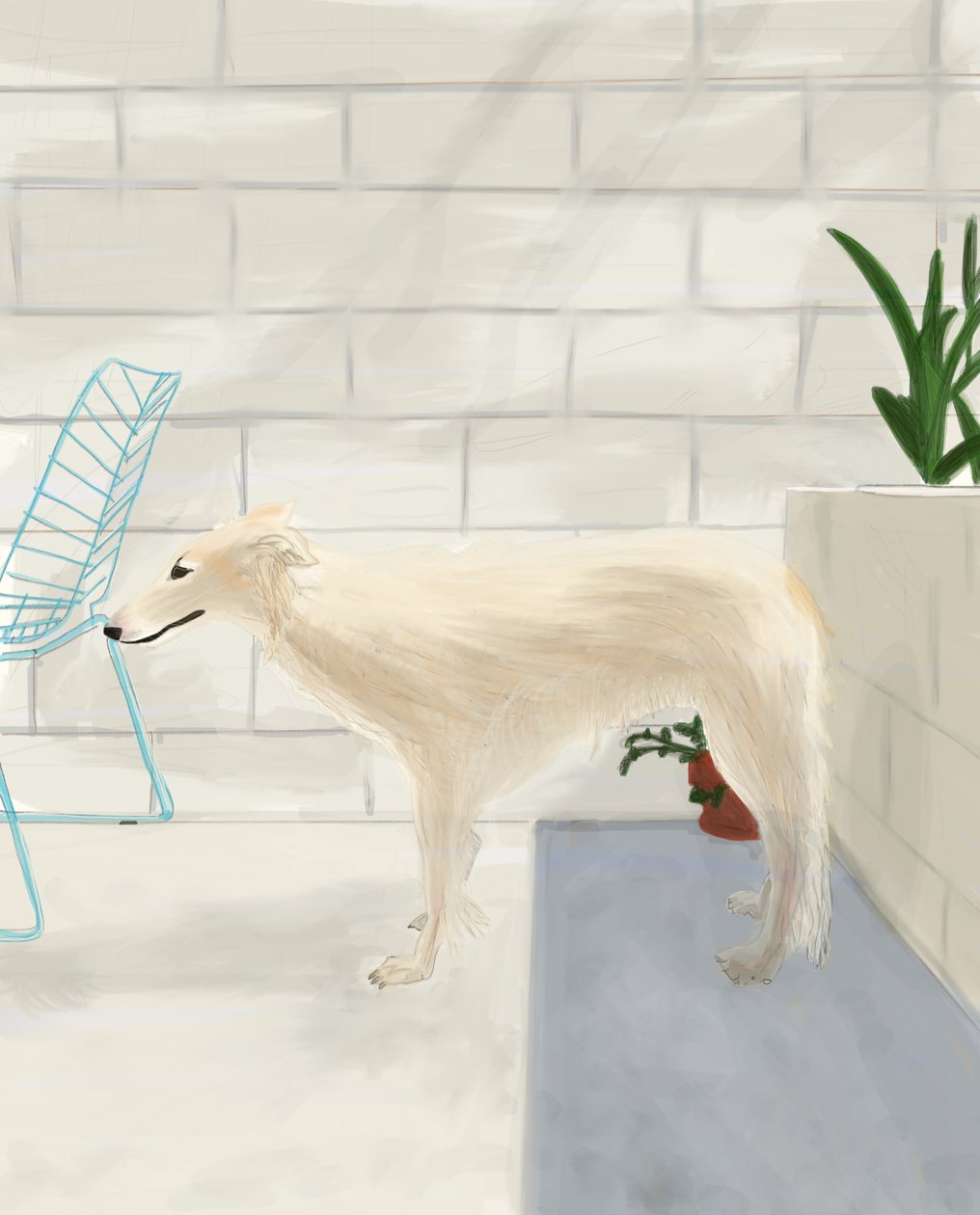 Penny On The Back Porch 2017 (met de hand getekend op een iPad met een Apple potlood) door Evan Sklar