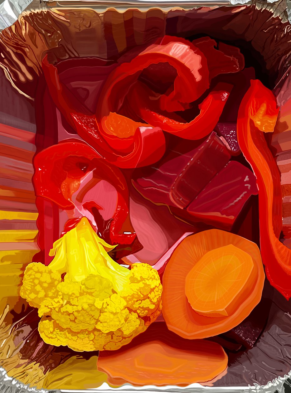 Ingemaakte groenten in bakje om mee te nemen (digitale kunst) door Evan Sklar
