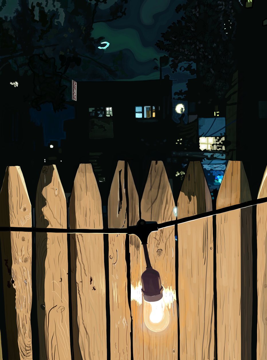 Rood Dek bij Nacht (digitale kunst) door Evan Sklar