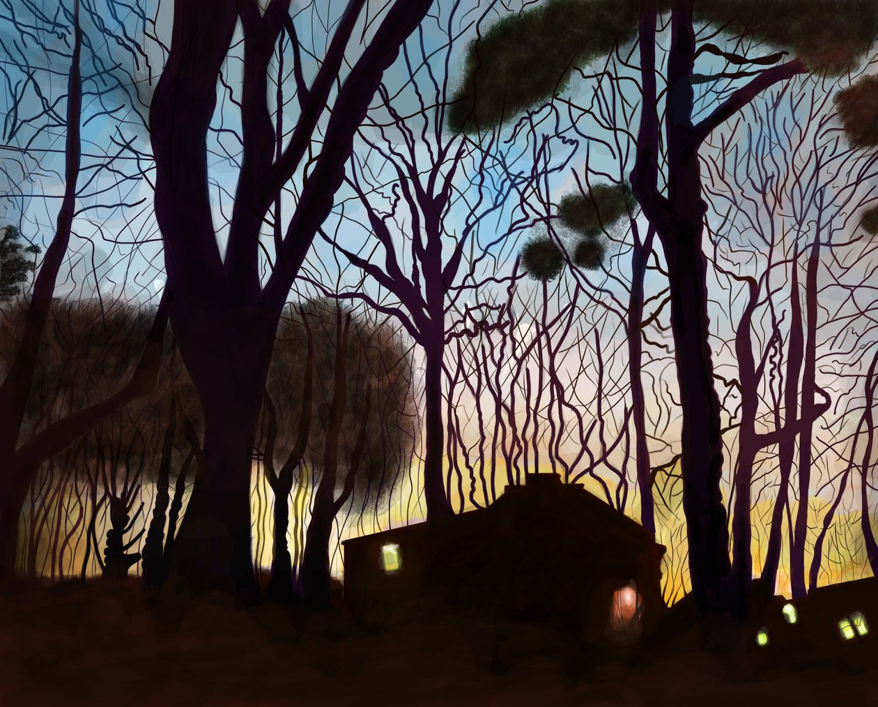Winkelgebouwen bij zonsopgang, Brooklyn (digitale kunst) door Evan Sklar