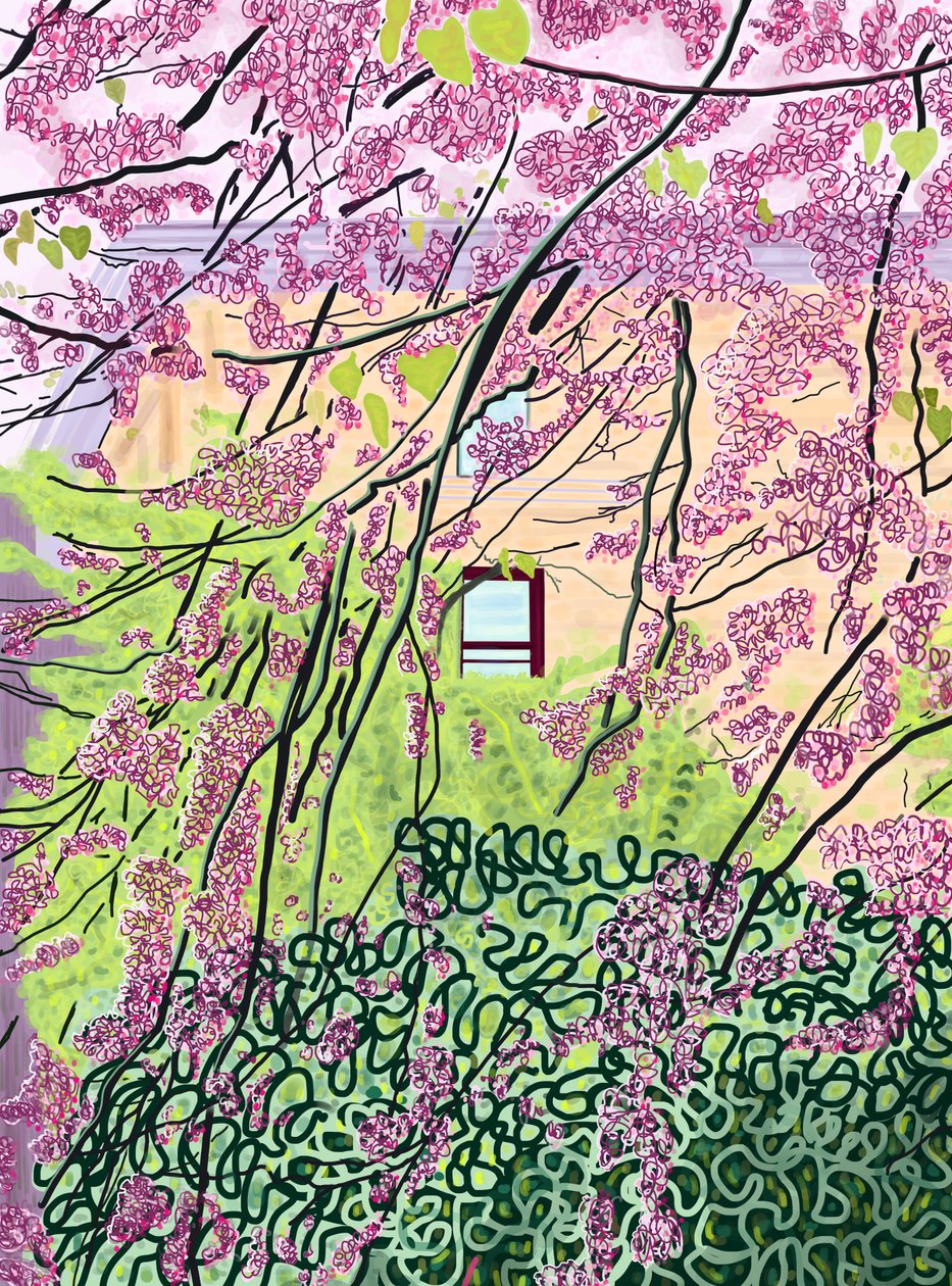Lentebomen en flatgebouw, Prospekt park (digitale kunst) door Evan Sklar