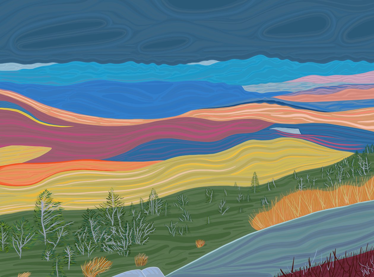 Uitzicht op de Catskill bergen in de herfst (digitale kunst) door Evan Sklar