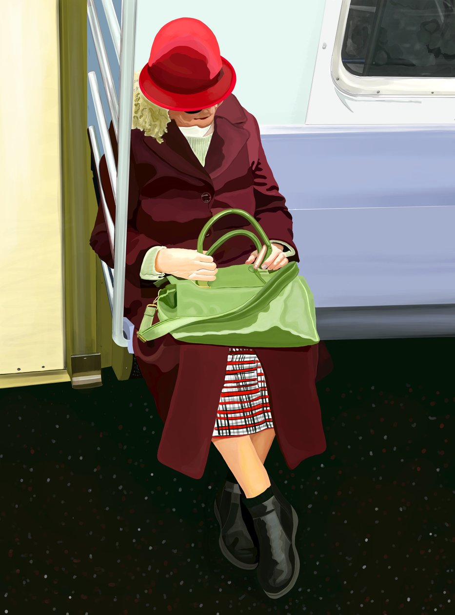 Vrouw in metro (digitale kunst) door Evan Sklar