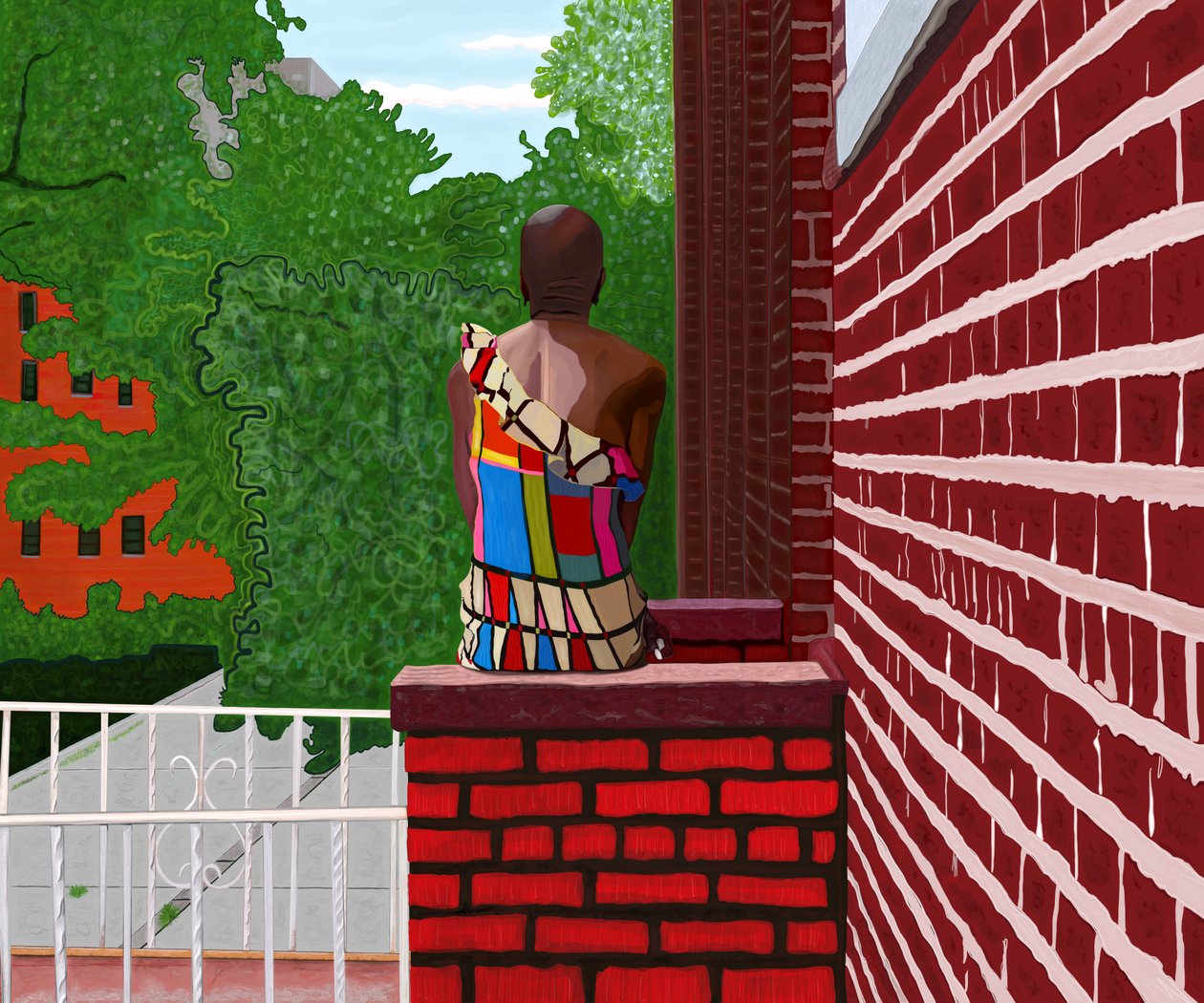 Vrouw zittend in Crown Heights, zomer (digitale kunst) door Evan Sklar