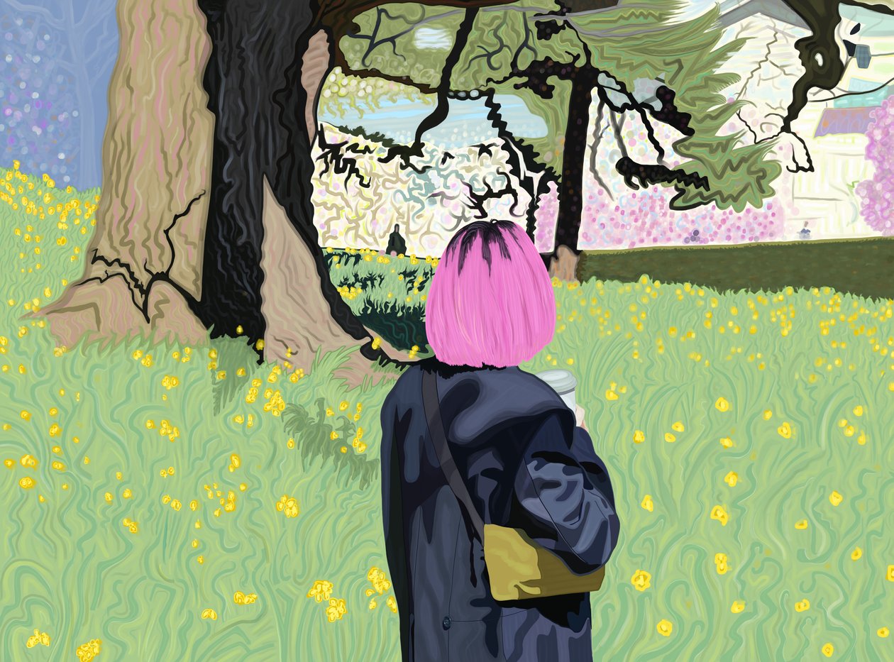 Woman Wirth Roze haar en veld narcissen (digitale kunst) door Evan Sklar