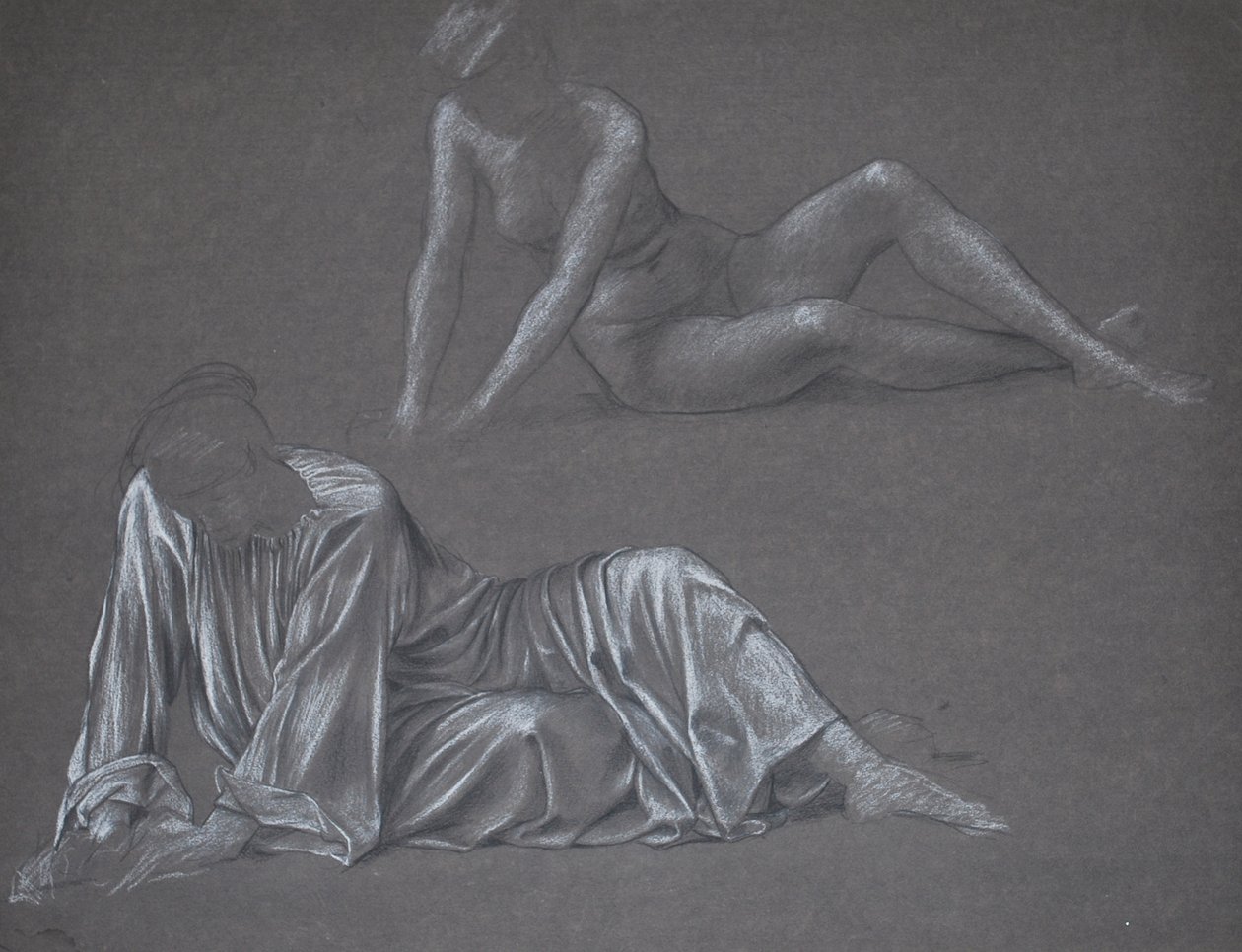 Dubbele studie voor Earthbound - liggende vrouwelijke figuur, 1897 door Evelyn De Morgan