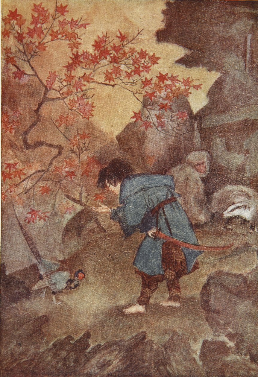 Momotaro en de fazant, illustratie uit 