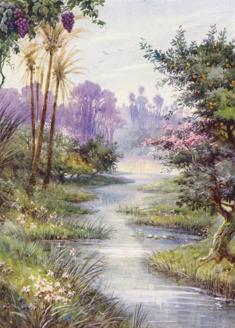 De Hof van Eden (kleurenlitho) door Evelyn Stuart Hardy