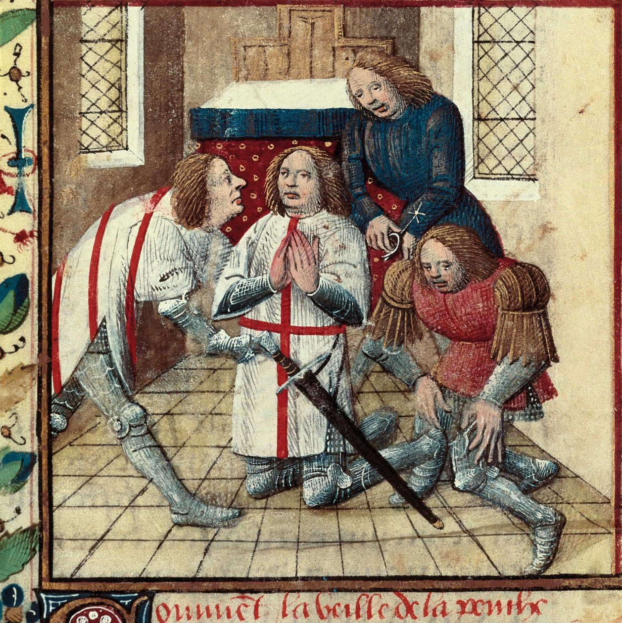 De ridderslag van Galahad in de abdij door Everard de Espinques