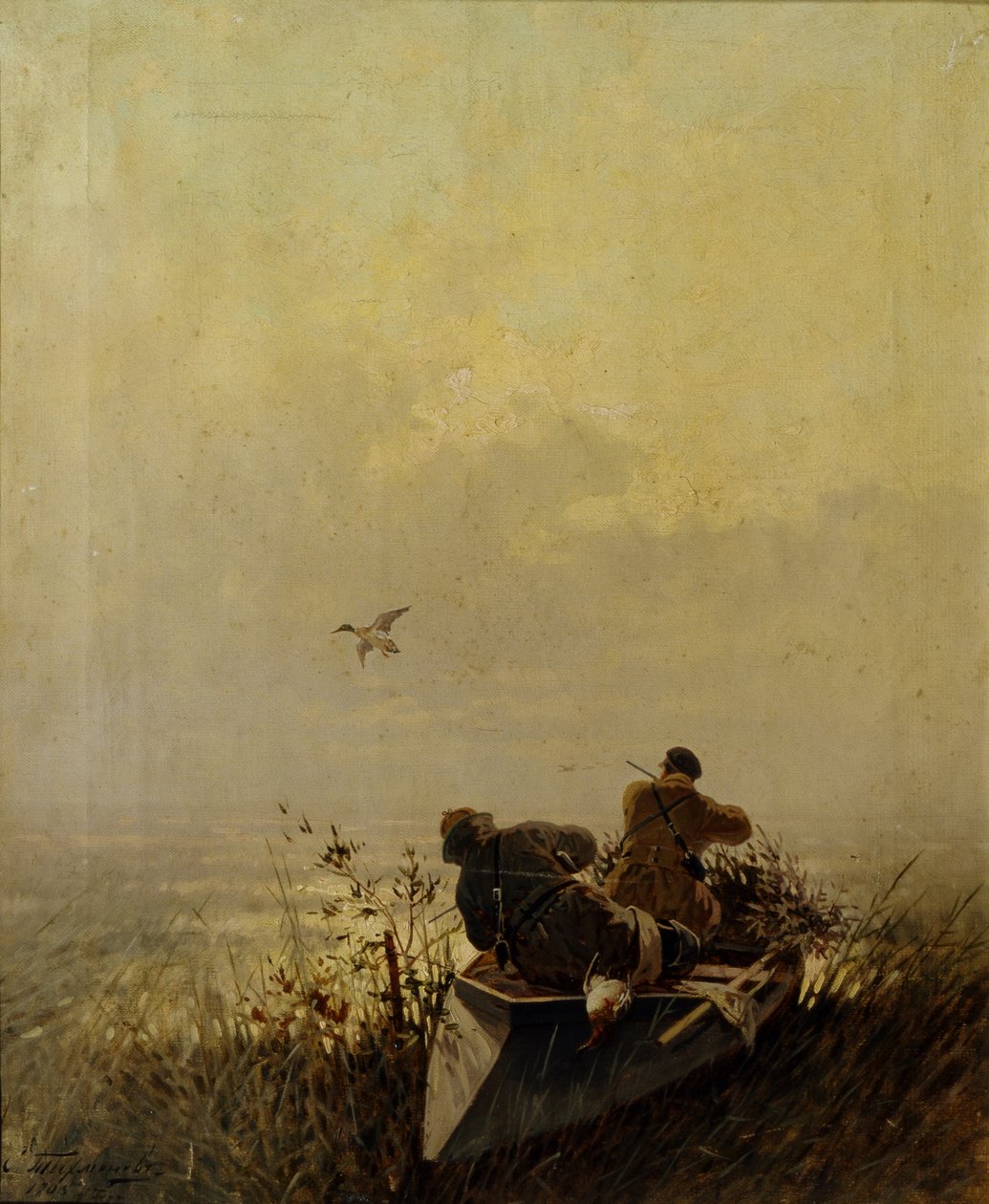 Eendenjacht, 1905 door Evgeny Alexandrovich Tichmenev