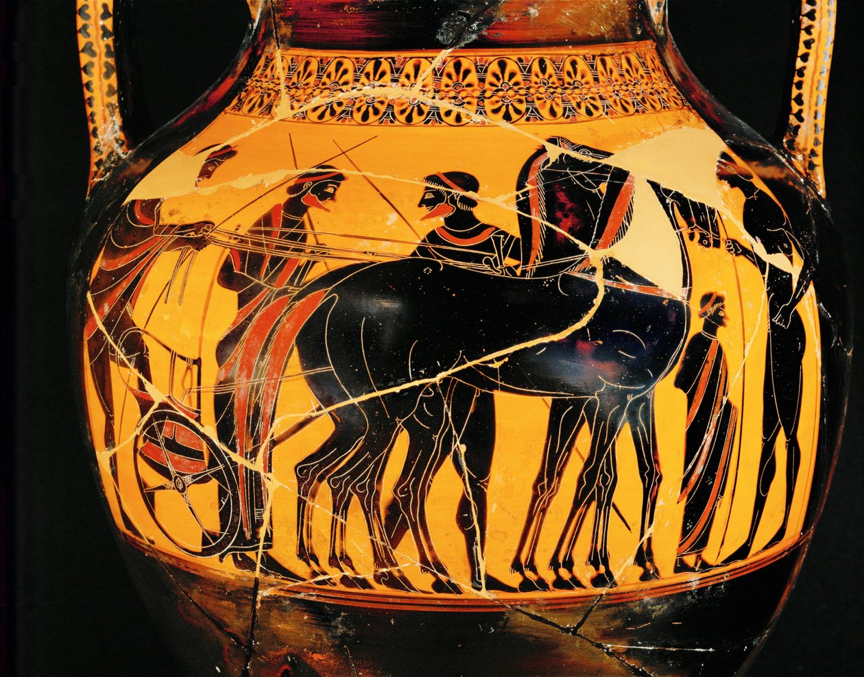 Het vertrek van de krijger in zijn strijdwagen ... door Exekias Exekias
