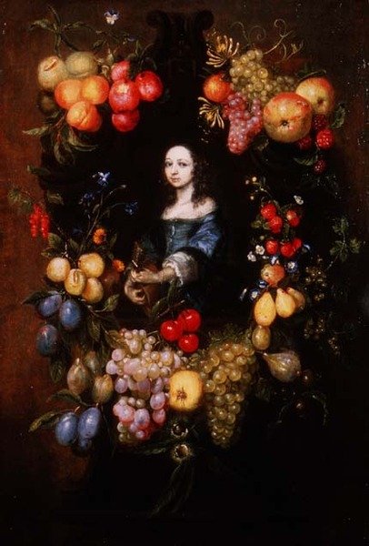 Portret van een jonge dame die gitaar speelt (paneel) door Eykens or Ijkens Catharina Ykens