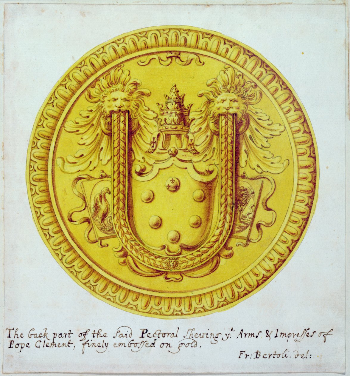 Achteraanzicht van een borstornament van goud en juwelen gemaakt voor paus Clemens VII door Cellini, ca. 1523-34, 1729 door F. Bertoli