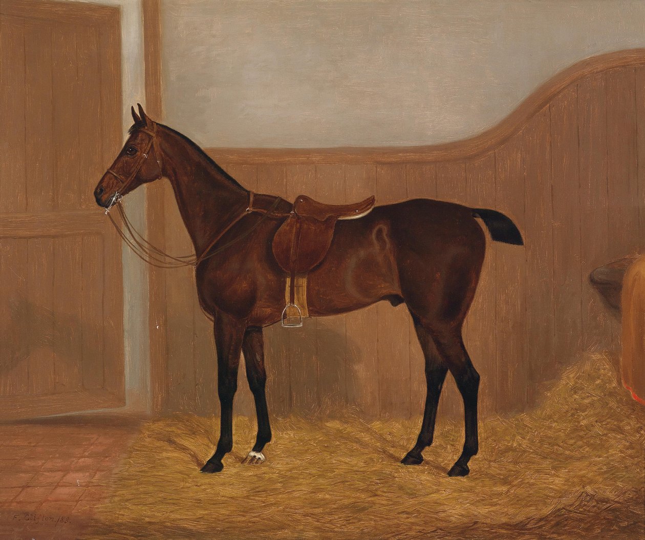 Paardenportret (Fireland of Cocktail, een van twee schilderijen in een lot met deze benamingen) door F. Clifton