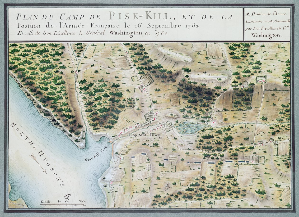 Kaart van Fisk-Kill en de positie van het Franse leger in 1782, uit 