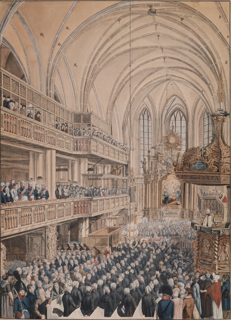 De inauguratie van de stadsraadsleden in de kerk van St. Nicholas, 1808 door F.A. Calau