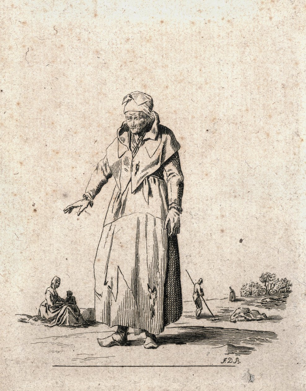 Boerin (gravure) door F.D.B. Monogrammist