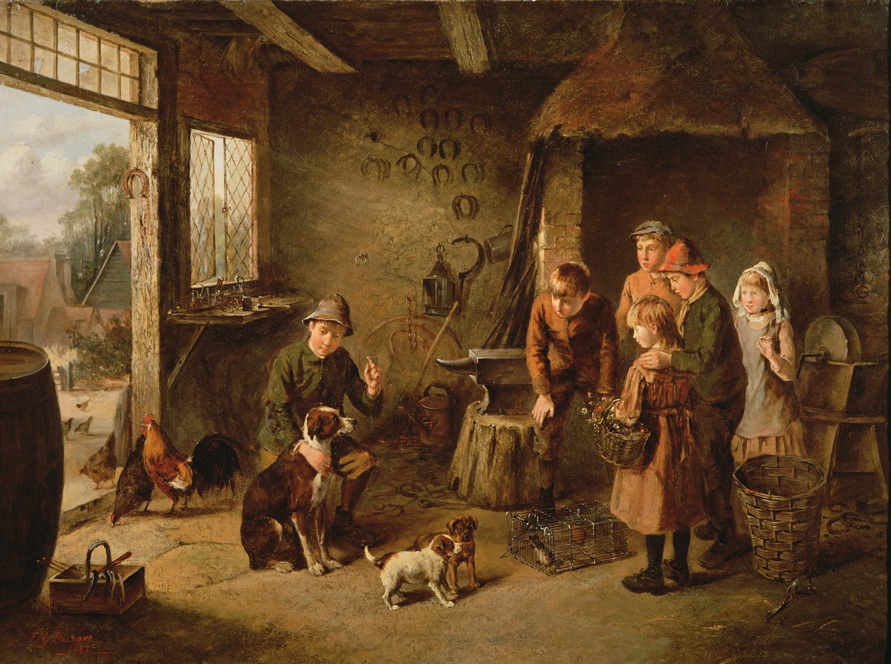Een dag bij de smidse, 1887 door F.G. Pasmore