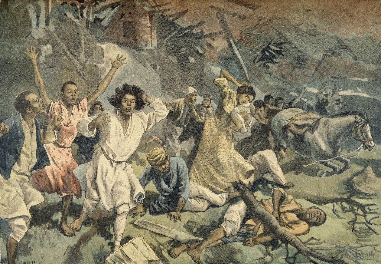 Cycloon in Mayotte, uit Le Petit Journal, 27 maart 1898 door F.L. and Tofani, Oswaldo Meaulle