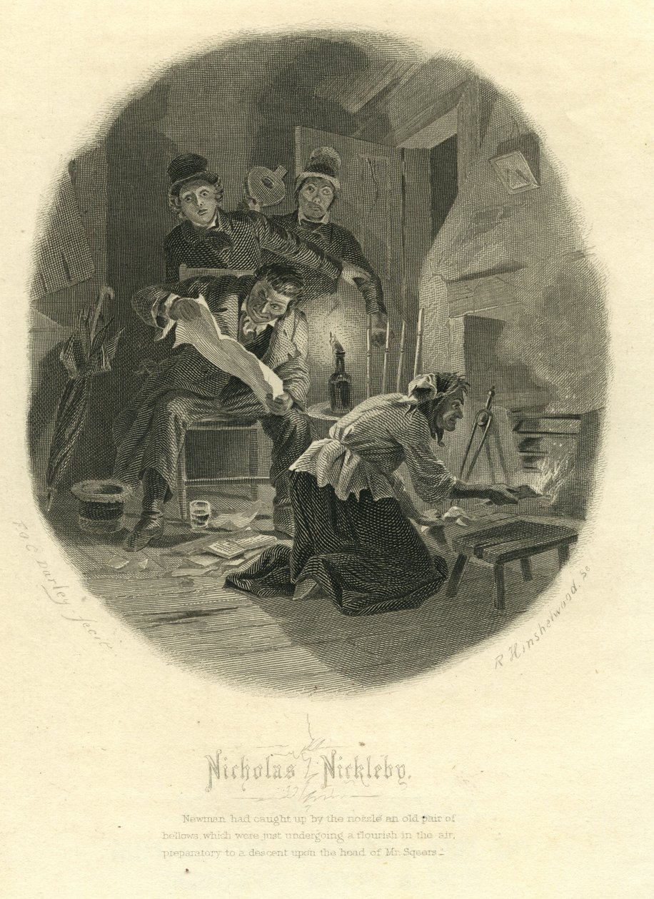 Nicholas Nickleby: Newman Noggs en Wackford Squeers, 1867 door F.O.C. and McRae, C. John Darley