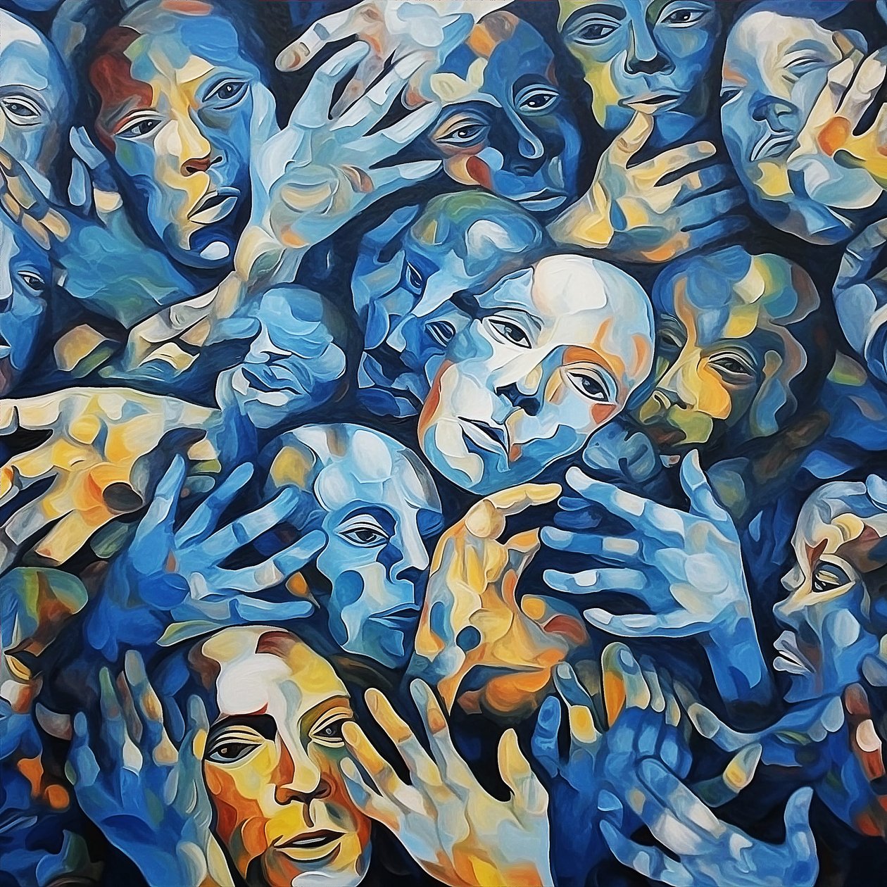 Een menigte gezichten op canvas door F. Abderrahim