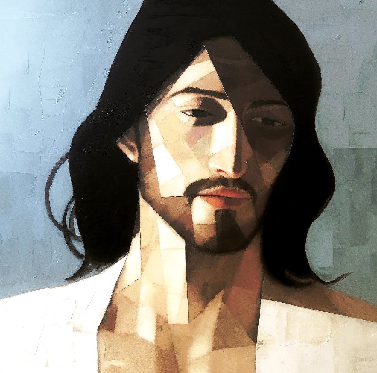 Abstract minimalistisch portretschilderij van Jezus Christus te koop, muurkunst | canvasprints door F. Abderrahim