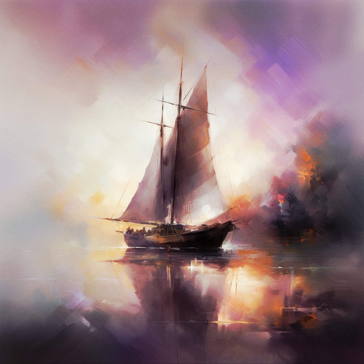 Abstract schilderij van een zeilboot in zeegezicht, muurkunst | canvasprints door F. Abderrahim