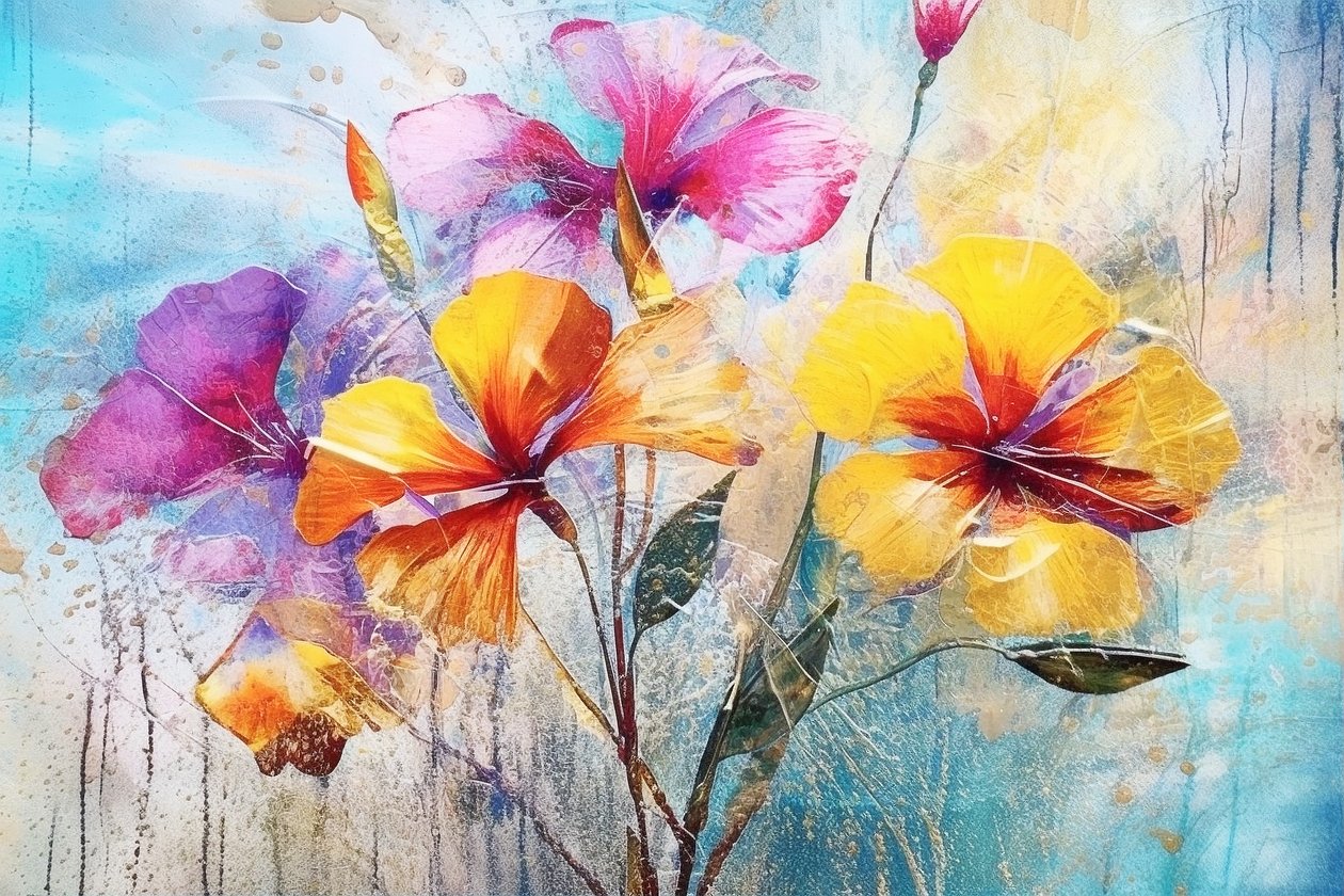 Mooie bloemenachtergrond, AI gegenereerde olieverfschilderij door F. Abderrahim