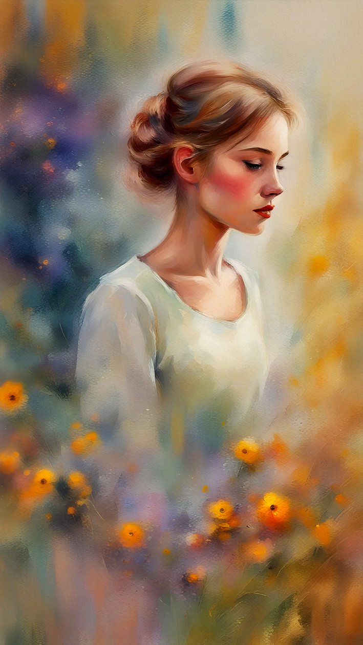 Portret van een mooie jonge vrouw en bloemen door F. Abderrahim