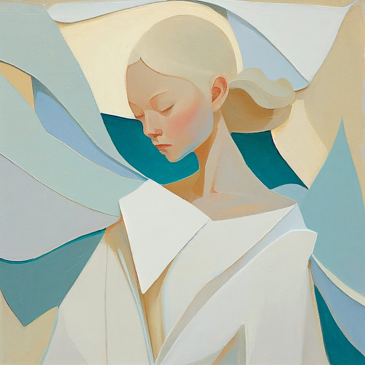 Portret van een blonde vrouw, geïnspireerd door beroemde schilderijen door F. Abderrahim