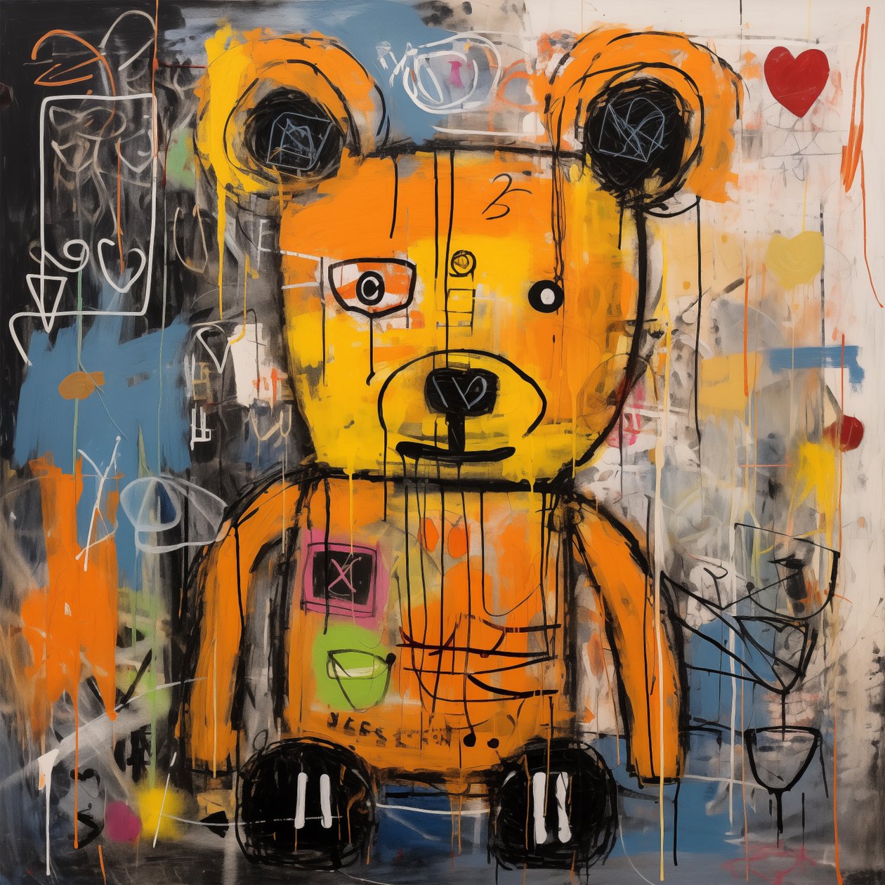 Decoratieve schattige beer, Jean Michel Basquiat stijl door F. Abderrahim