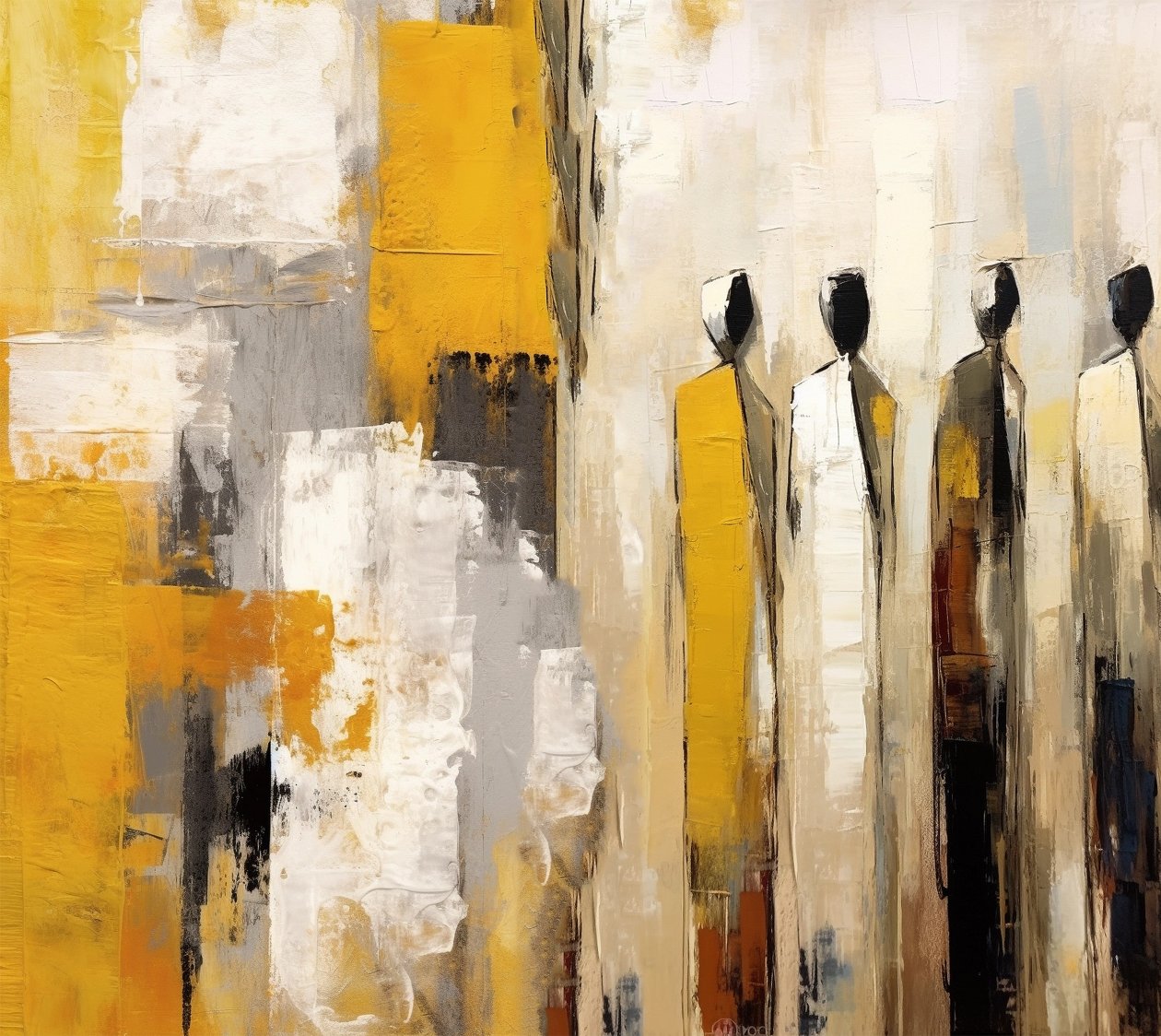 Impressionistisch schilderij van mensen in warme kleuren door F. Abderrahim