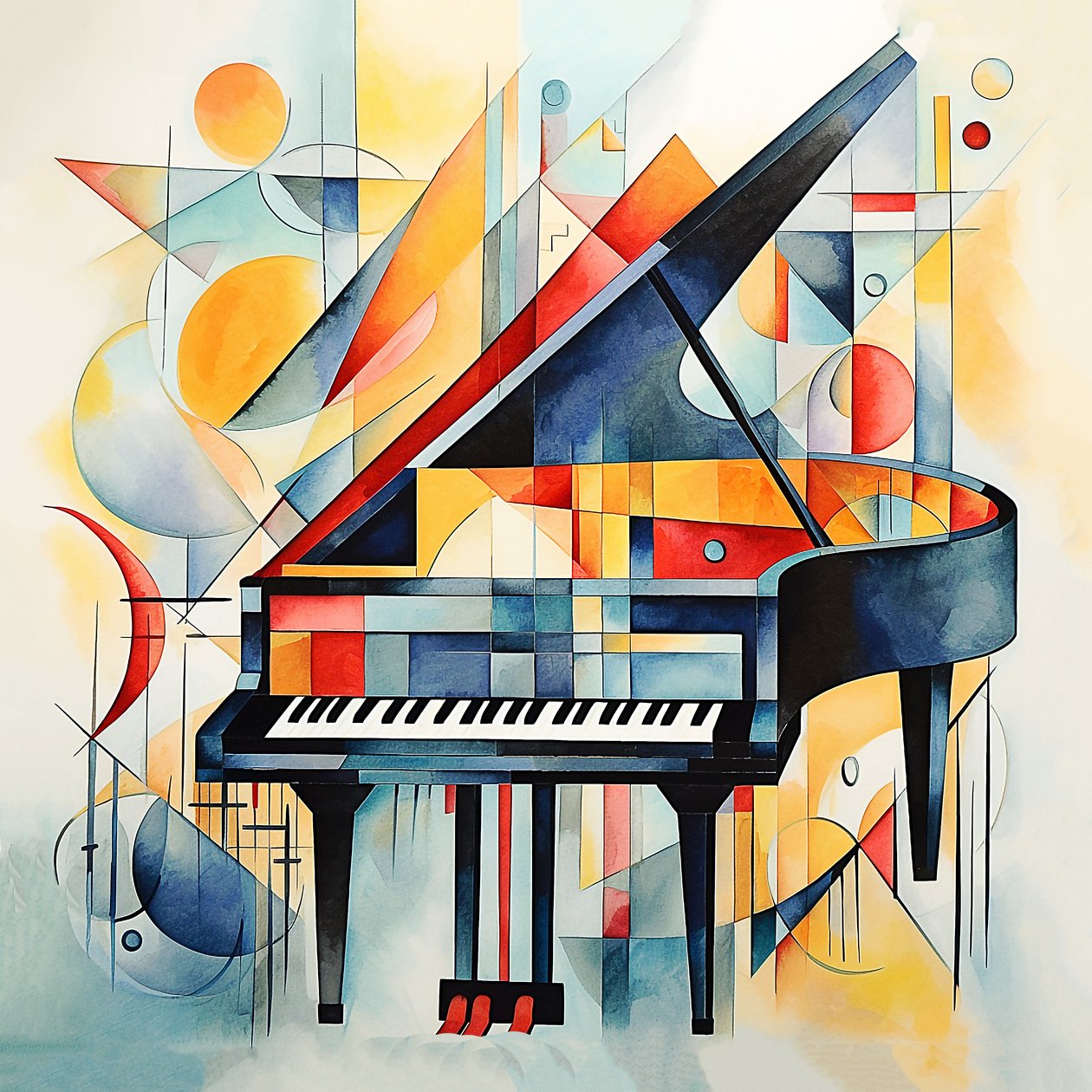 Kandinsky abstracte stijl, Abstracte pianotoetsen, hal & woonkamer muurdecoratie door F. Abderrahim