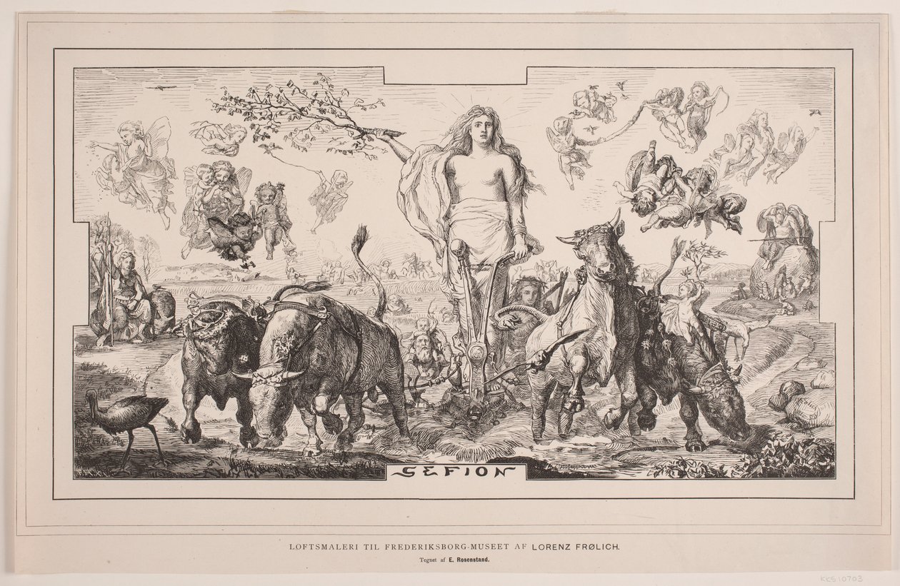 Gefion, plafondschildering voor het Frederiksborgmuseum door Lorenz Frølich door F. Hendriksen