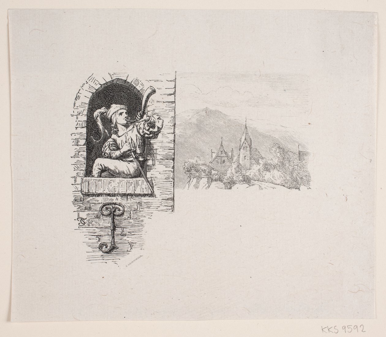 Vignet voor J. P. Jacobsens Gedicht, "De Page Hoog op de Toren Zat" door F. Hendriksen