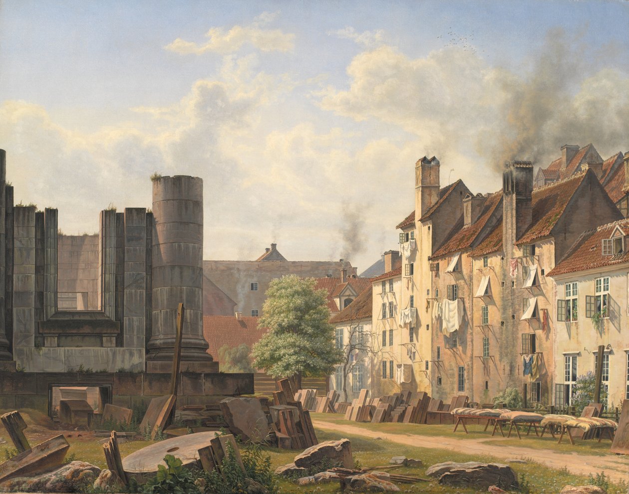 Uitzicht op het Marmeren Plein met de ruïnes van de onvoltooide Frederikskerk door F. Sødring