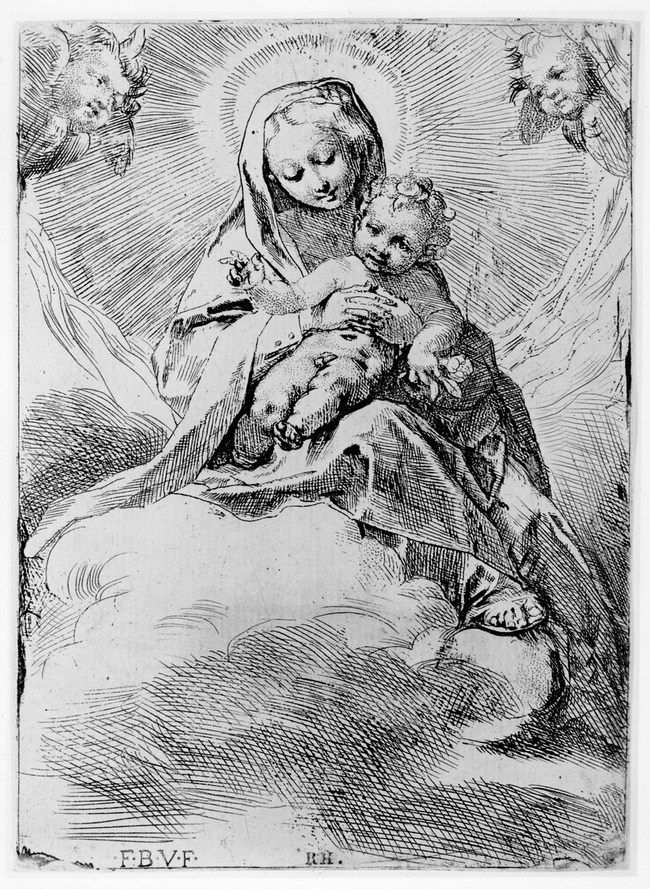 De maagd en het kind in de wolken door Federico Barocci