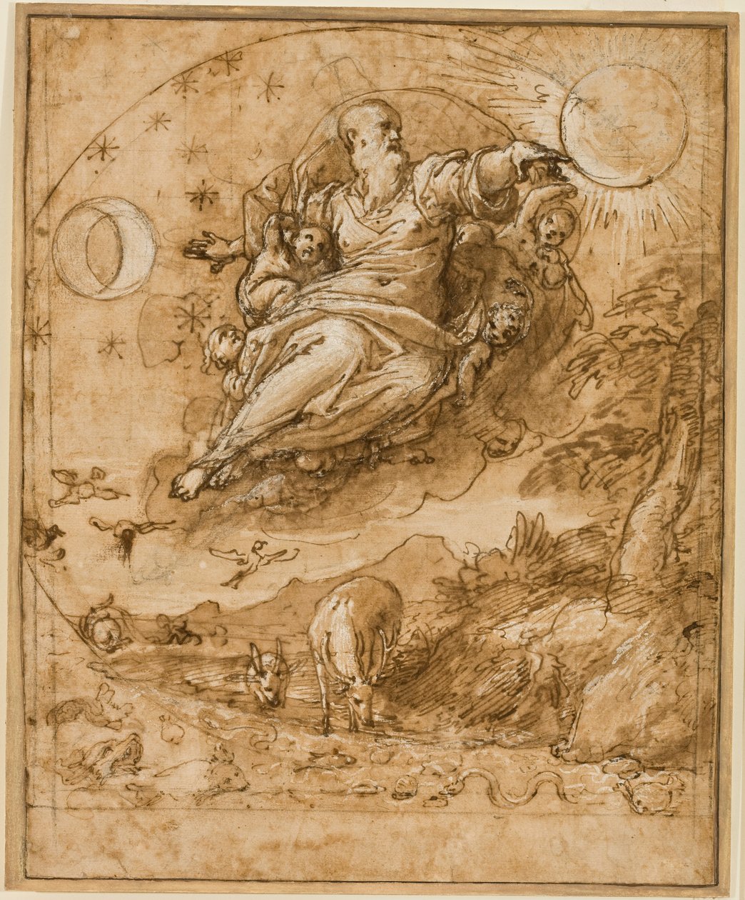 De Heer creëert de zon en maan, 1566-69 door Federico Zuccaro