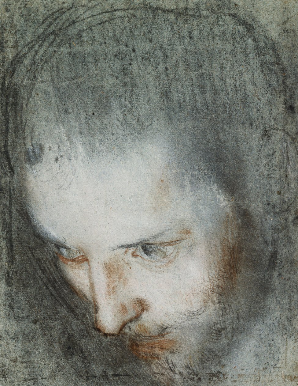 Hoofd van Sint Franciscus omhoog kijkend naar links door Federico Fiori Barocci or Baroccio