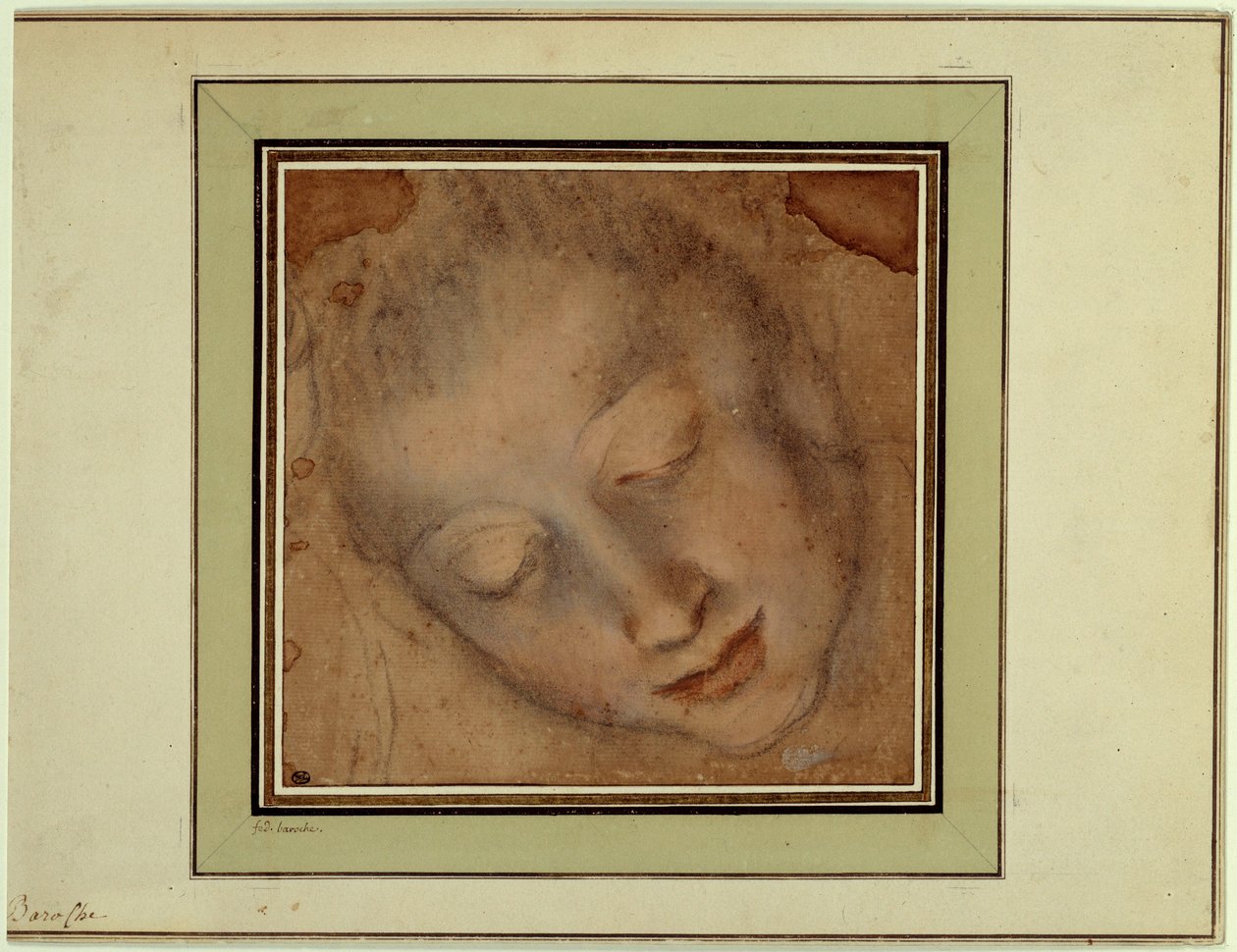 Vrouwenhoofd met vaste ogen Tekening met bloed en houtskool door Federico Barocci genaamd Le Baroche (1526-1613). Parijs, Louvre Museum door Federico Fiori Barocci or Baroccio