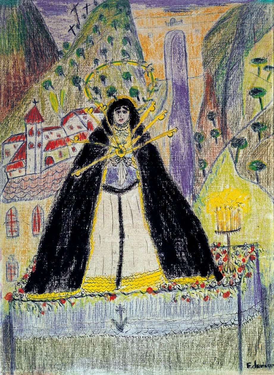 Tekening voor "De maagd met zeven dolken" (Virgen de los siete dolores), 20e eeuw door Federico Garcia Lorca