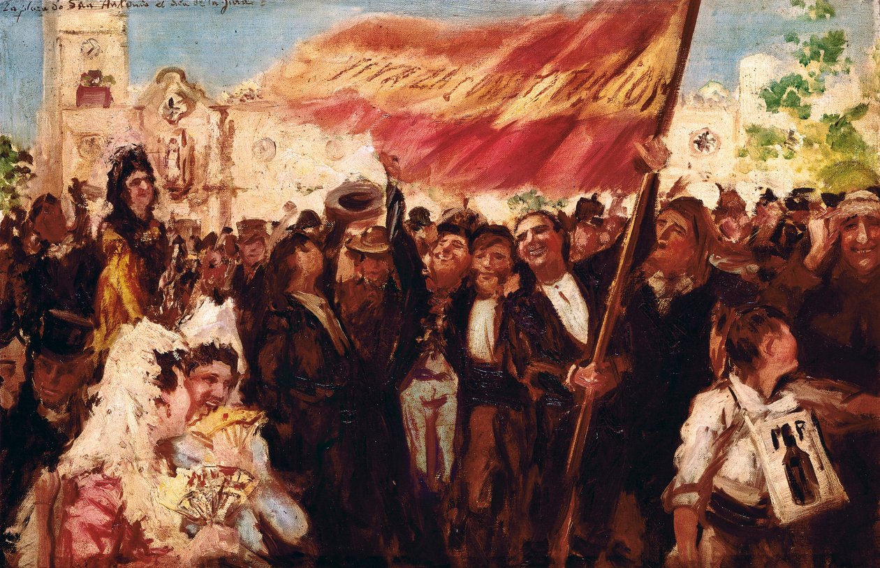 Plaza San Antonio de Cadiz op de dag van de eed van de Grondwet van 1812 door Federico Godoy y Castro
