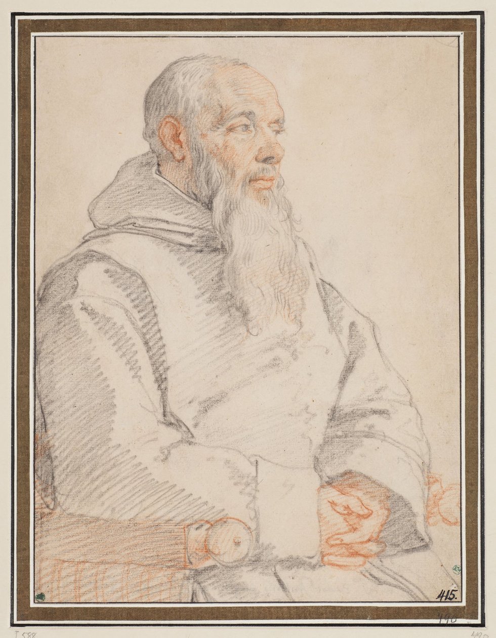 Portret van een bebaarde monnik door Federico Zuccaro