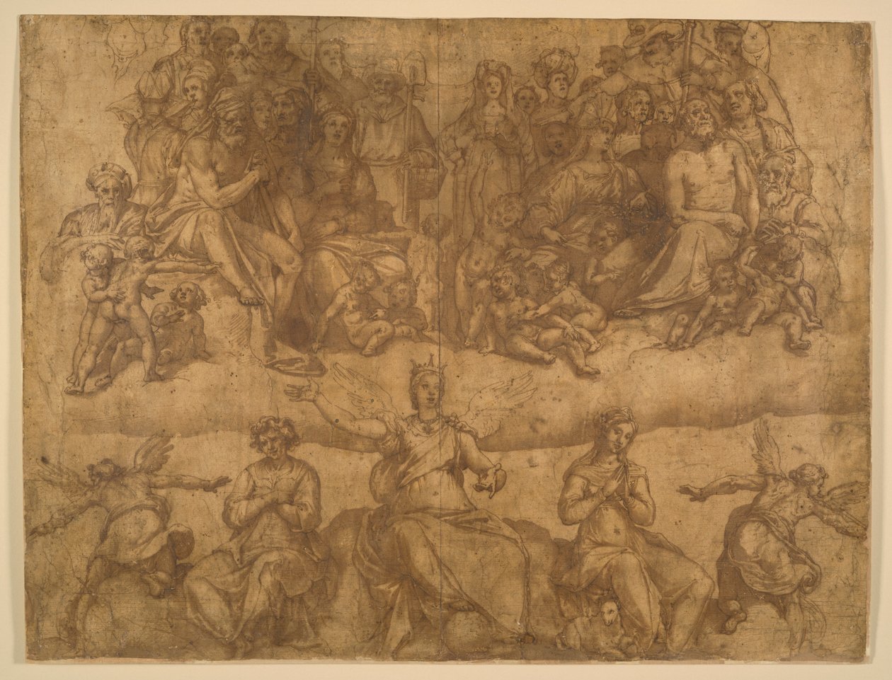 Verloste Zielen en Allegorische Figuren, studie voor het Laatste Oordeel fresco in de koepel van de Duomo, Florence door Federico Zuccaro