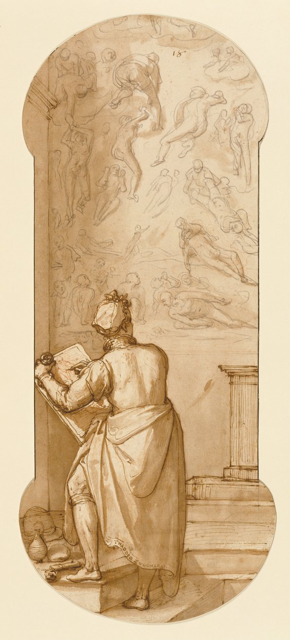 Taddeo in de Sixtijnse Kapel tekent Michelangelo