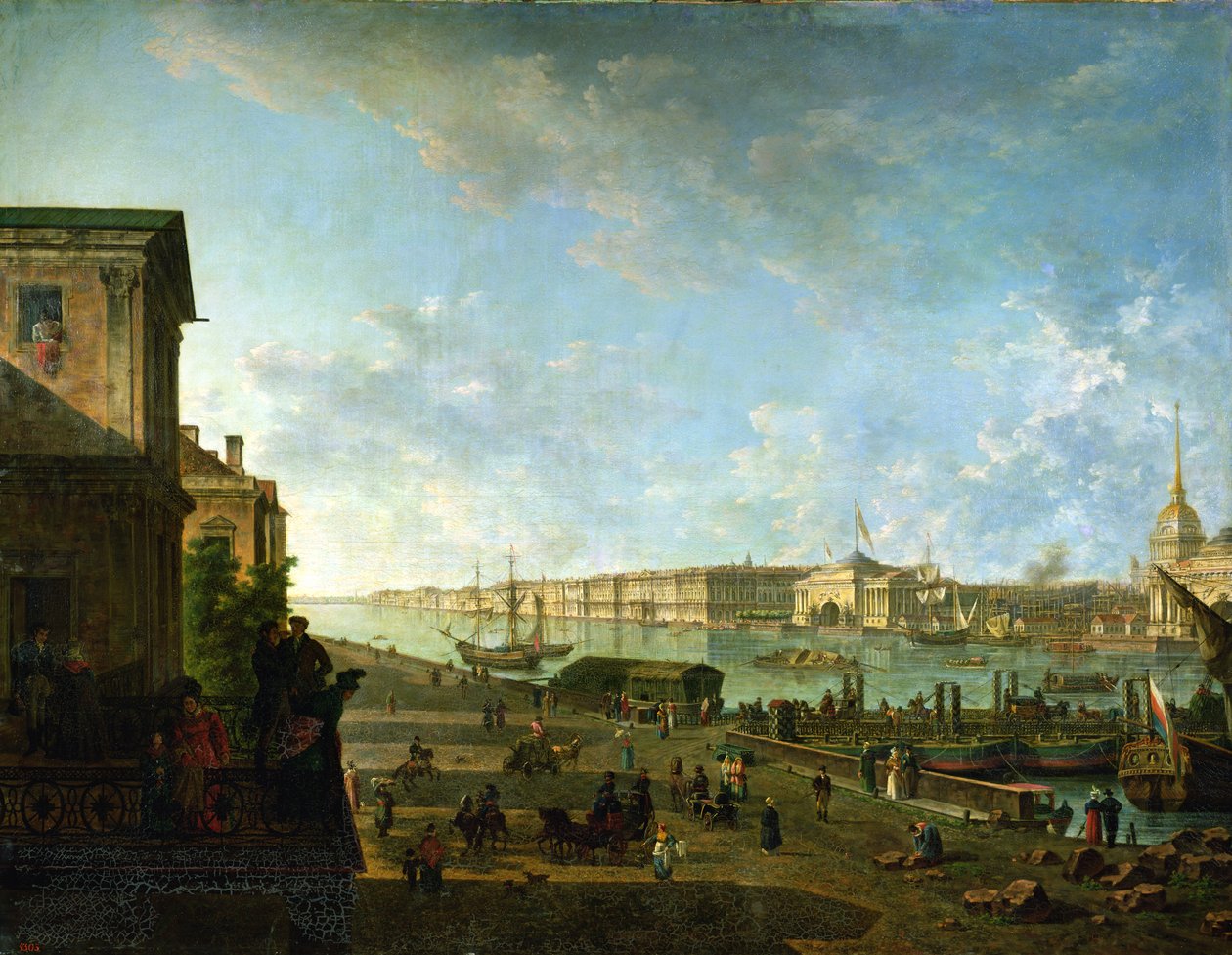 Het Admiraliteit en het Winterpaleis gezien vanaf het Militair College, 1794 door Fedor Yakovlevich Alekseev