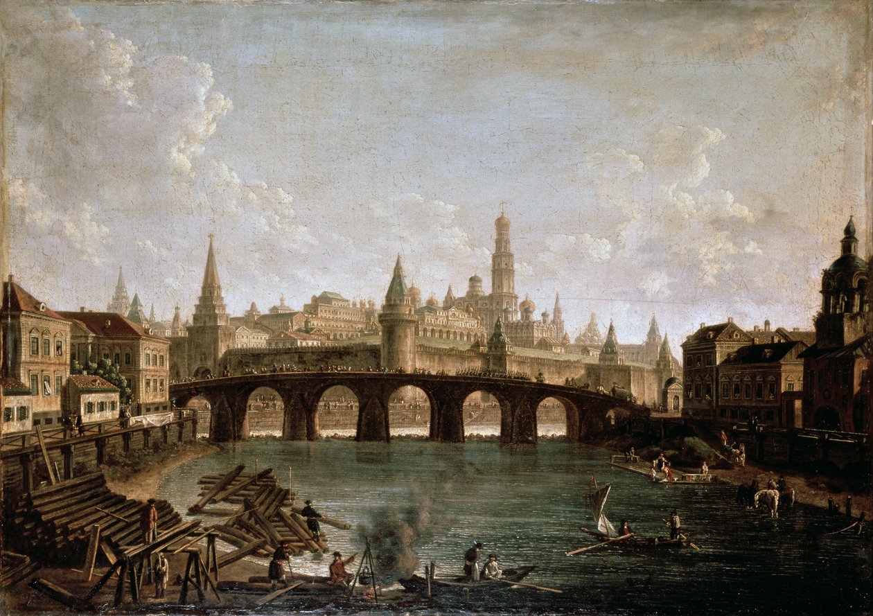 Uitzicht op het Kremlin en de Kamenny Brug in Moskou, jaren 1810 door Fedor Yakovlevich Alekseev